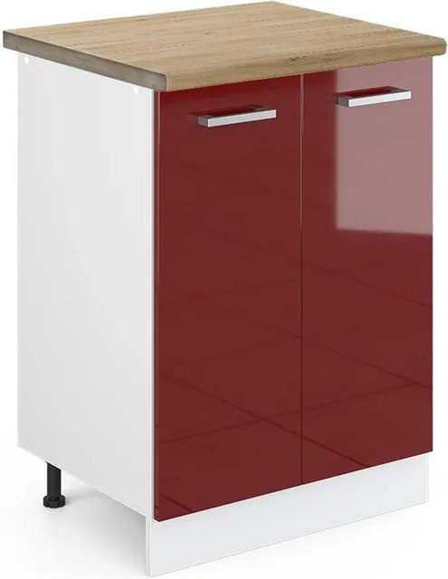 Vicco Küchenunterschrank R-Line Küchenkommode in Bordeaux Hochglanz und Eiche, B/T/H: 60 x 60 x 81,6 cm - Bild 1
