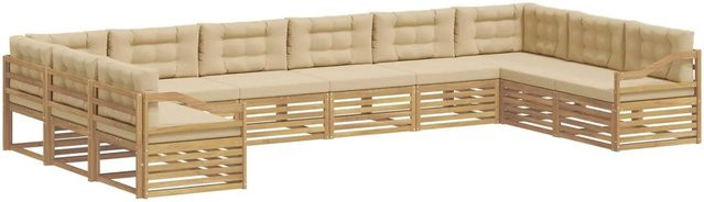 vidaXL Sofagarnitur aus Massivholz Akazie in Beige mit Latten-Design und Armlehnen - Bild 1