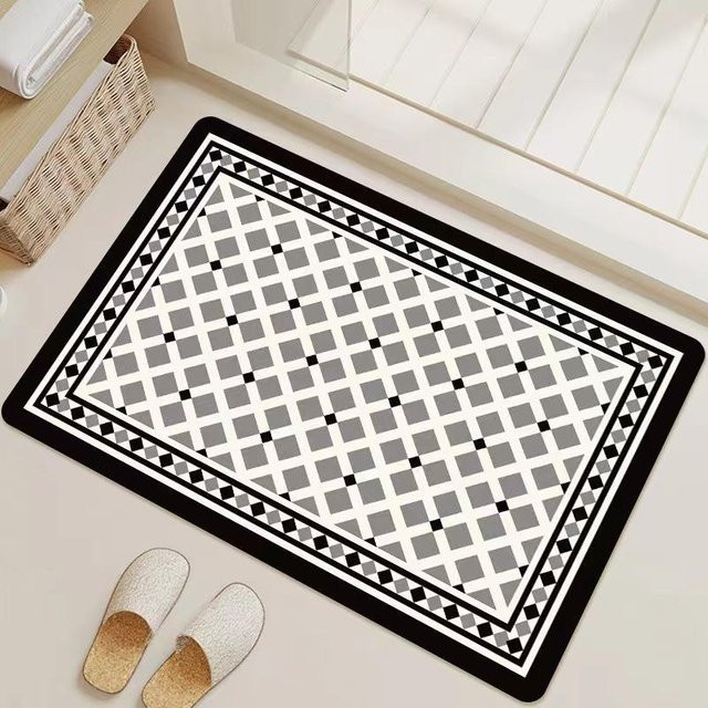 Yiran Furniture Badezimmer Matte im britischen Stil mit schwarz-weißem Gittermuster, rutschfest und schnelltrocknend, B/T: 90 x 60 cm - Bild 1