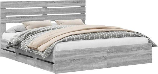 vidaXL Bettrahmen modern in Grau aus Holzwerkstoff mit Schubladen B/T/H: 200 x 100 x 203 cm - Bild 1