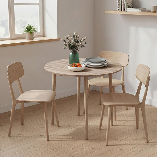 Svintora Höhenverstellbarer runder Couchtisch aus Holz in Braun, klappbarer Esstisch und Beistelltisch für Wohnzimmer und Küche - Bild 1