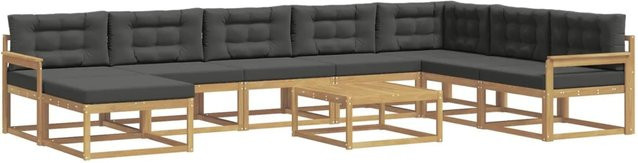 vidaXL Outdoor-Sofagarnitur aus massivem Akazienholz in L-Form, 9-teiliges Set in Weiß und Anthrazit mit UV-beständigen Polsterkissen - Bild 1