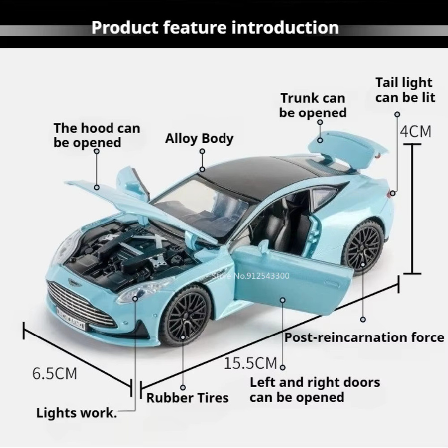 RMZ city Vulcan DB12 Automodell, 1:32 Maßstab, mit Licht und Sound, Druckguss-Fahrzeug - Bild 3