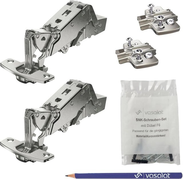 Hettich Vasalat Weitwinkelscharnier-Set mit Feder und Platten, 165 Grad, Nickel-beschichtet, Silber, 2 Stück - Bild 1