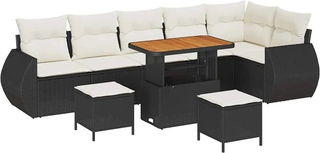 vidaXL Garten-Sofa-Set 9-teilig aus Poly Rattan in Schwarz-Creme mit Metallgestell und Polstern - Bild 1