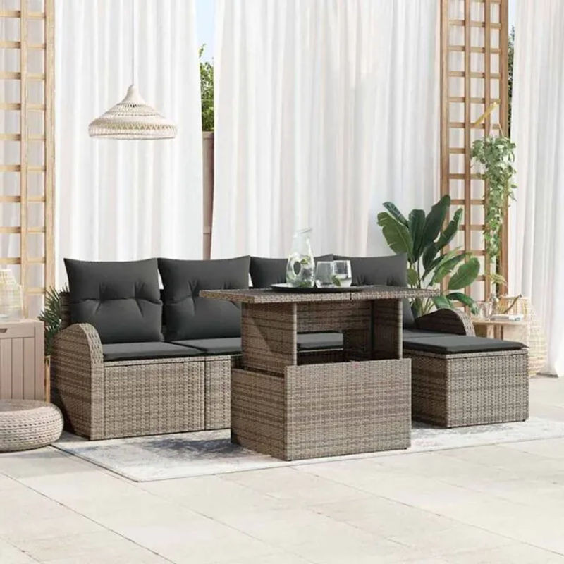 Vidaxl Garten-Sofa-Set aus Poly-Rattan mit Kissen und integriertem Stauraum in Grau - Bild 1