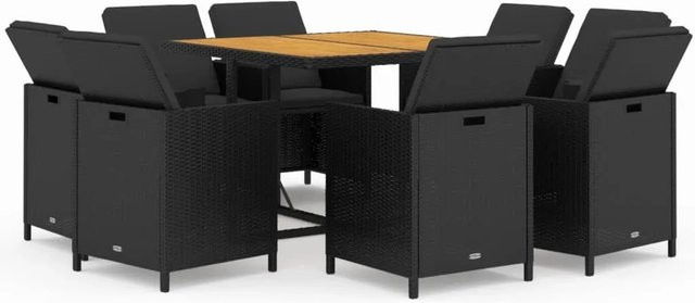 vidaXL 9-tlg Garten-Essgruppe aus Poly Rattan und Akazienholz in Schwarz mit Kissen Modell 18 - Bild 1