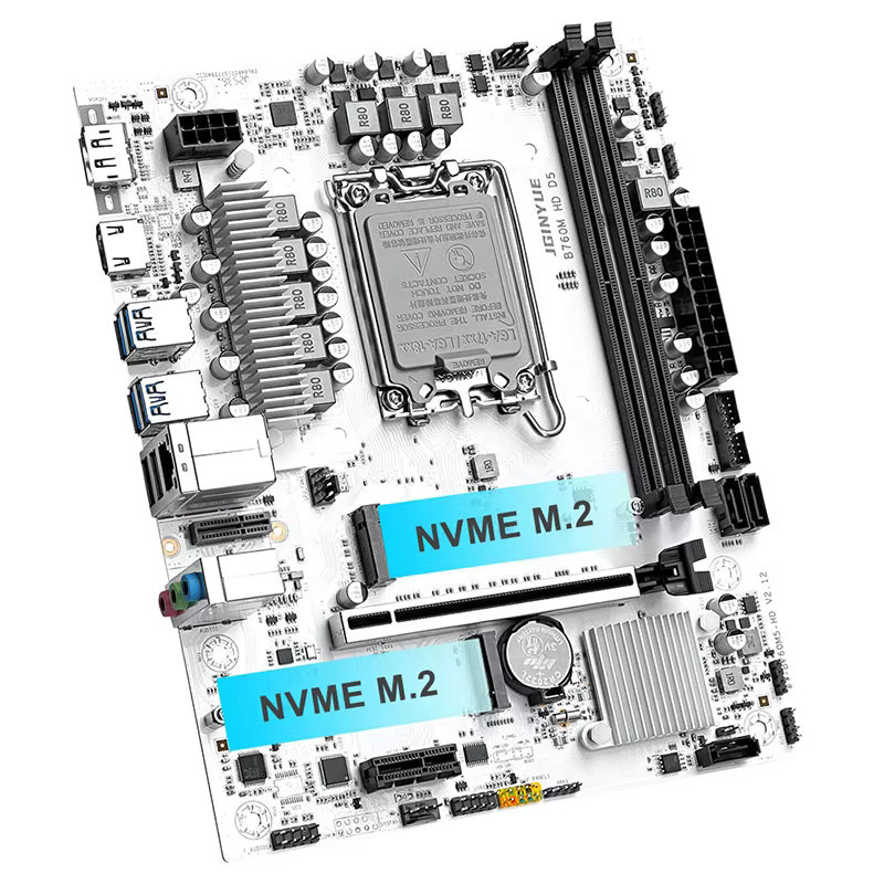 JGINYUE B760M-HD D5 MicroATX Gaming Motherboard in Weiß für Intel 12., 13. und 14. Generation mit DDR5 7000MHz und 2x M.2 PCIe 4.0 - Bild 4