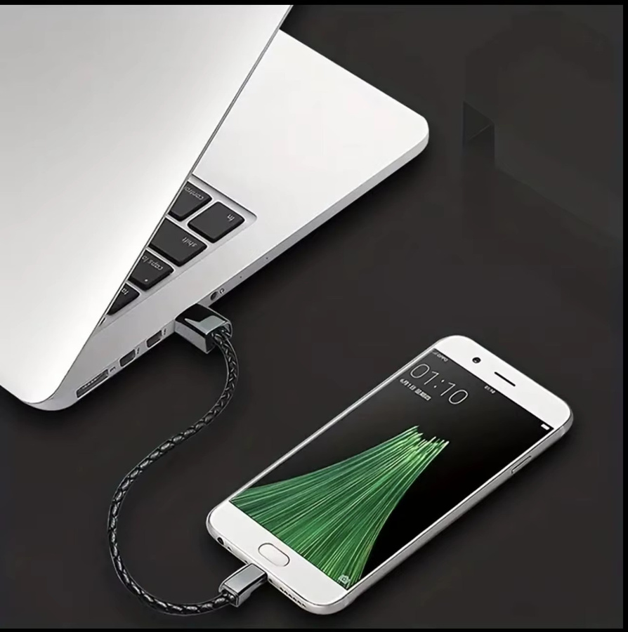 Tragbares USB-C Armband Ladekabel aus geflochtenem Kunstleder in Schwarz für iPhone und Typ-C Geräte - Bild 5