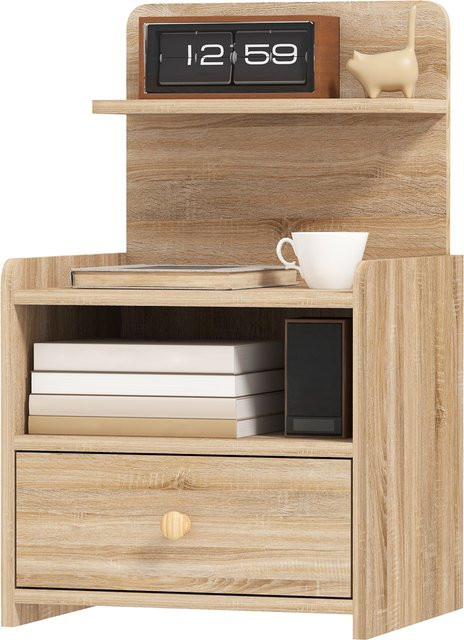 HOMCOM Nachttisch mit Schublade und offenen Ablagen in Braun, moderner Beistelltisch für Schlafzimmer und Wohnzimmer, B/T/H: 40 x 35 x 66 cm - Bild 1