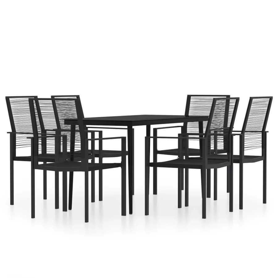 vidaXL 7-teilige Garten-Essgruppe in Schwarz aus Stahl, Glas und PVC-Hohlrattan - Bild 2