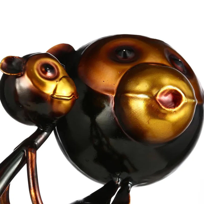 Tooarts Moderne Metallskulptur Affe mit Baby als Abstrakte Dekoration in Schwarz und Gold - Bild 1