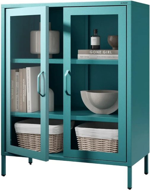 DELUKE Vitrinenschrank modern in Türkis mit Glastüren und Metall, B/T/H: 80 x 40 x 101,5 cm - Bild 1