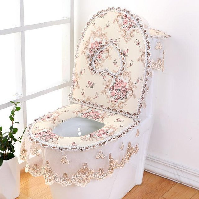 Binchi Outdoor Equipment Dreiteiliges Toilettenset mit Reißverschluss für Staub- und Wärmeschutz, Oval, Waschbar, Floral Vintage Design - Bild 1
