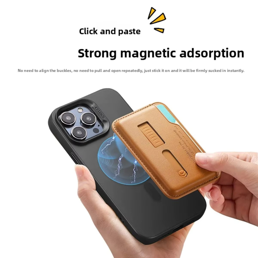 MagSafe Kartenhalter Hülle für Apple iPhone 17 16 15 14 13 Pro Max mit magnetischer Brieftasche und Handgelenksschlaufe in Schwarz - Bild 3
