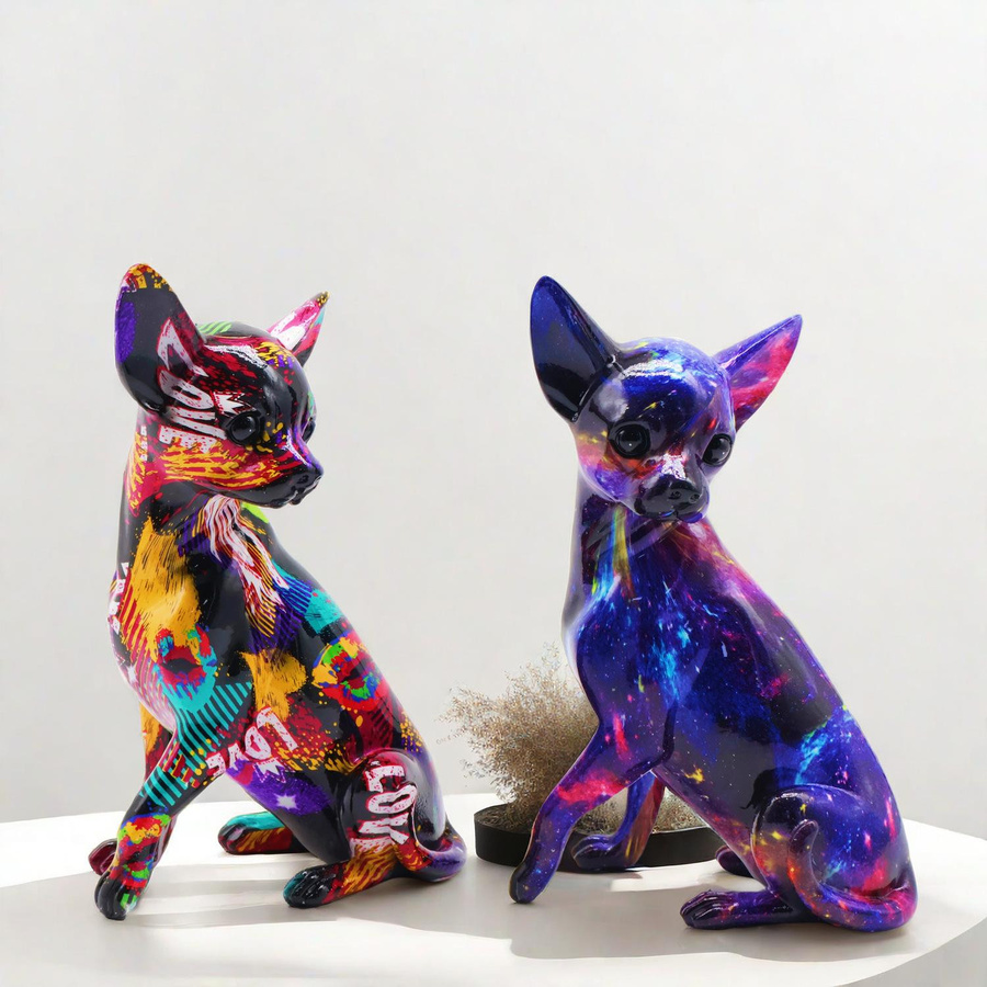 Yiran Furniture Chihuahua Deko-Figur aus Harz in Bunt für Wohnzimmer und Büro - Bild 2