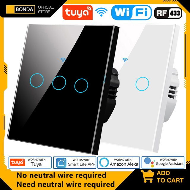 BONDA Smart Switch Wifi RF 433 Tuya-Steuerung für Alexa und Google Home, Touch-Schalter in Weiß, 86er Format - Bild 1