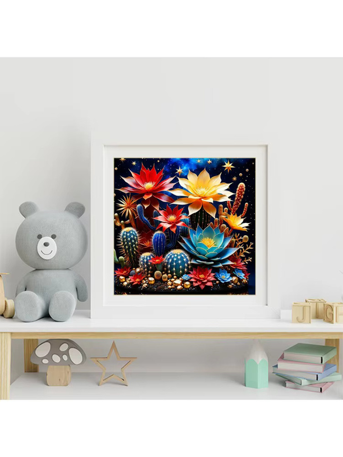 EverShine Diamant-Stickerei Blumenbild Lilie und Kaktus als Strass-Mosaik in Multicolour, Vollquadrat-Gemälde mit runden Steinen, B/B/H: 20 x 20 x 20 cm - Bild 3