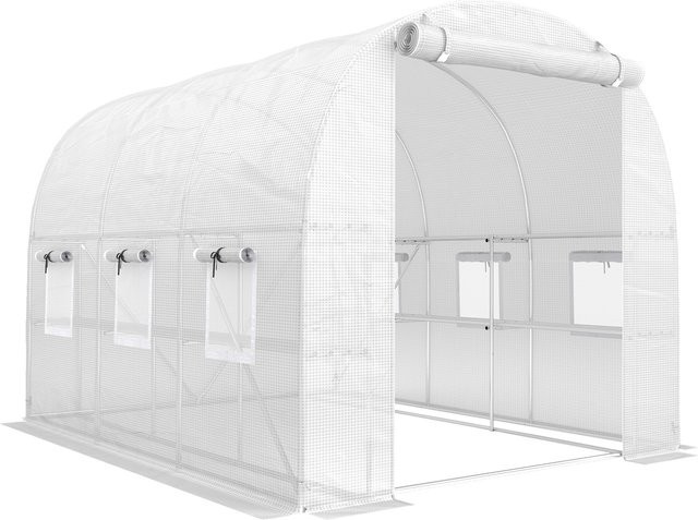 Outsunny Foliengewächshaus mit Regalen und Reißverschlusstür in Weiß, B/T/H: 2,7 x 2 x 2 m - Bild 1