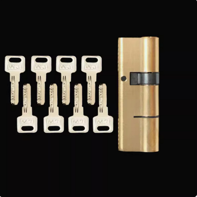 Vorgespannter Türzylinder aus Messing in Gold mit AB-Schlüssel und Diebstahlsicherung, Länge: 115 mm - Bild 1