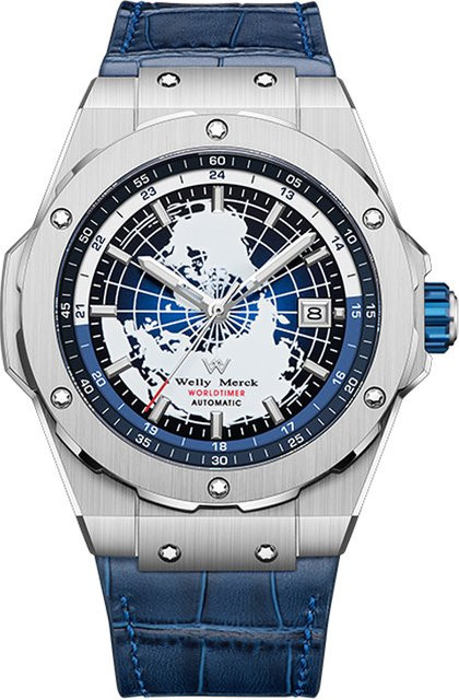 Welly Merck Armbanduhr, Automatik, Edelstahl, Leder, Schwarz, Herren - Bild 1