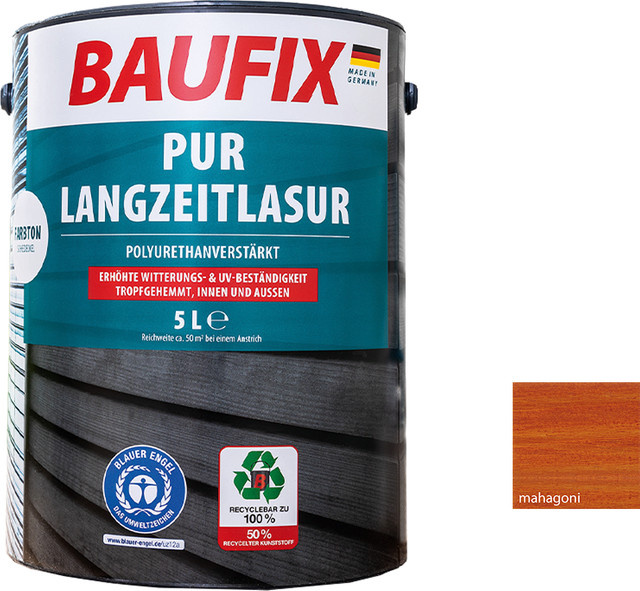 Baufix PUR-Langzeitlasur Mahagoni wasserbasiert halbtransparent braun 500 ml - Bild 1