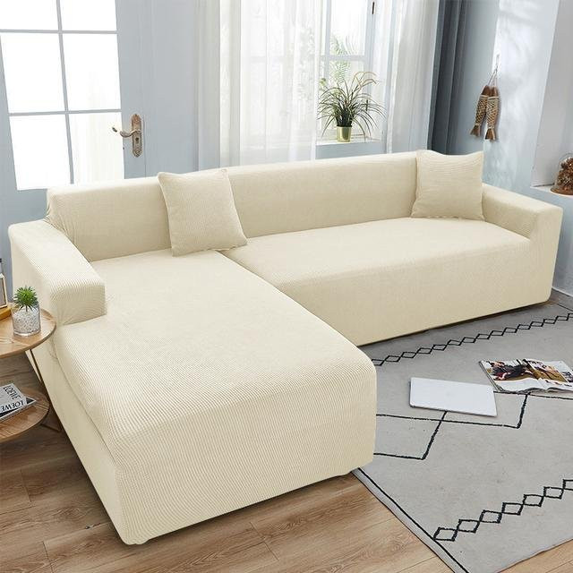 Yiran Furniture L-förmiger Sofabezug aus Jacquard-Stretch-Polyester, schmutzabweisend und kratzfest, beige, Breite: 140-180 cm - Bild 1