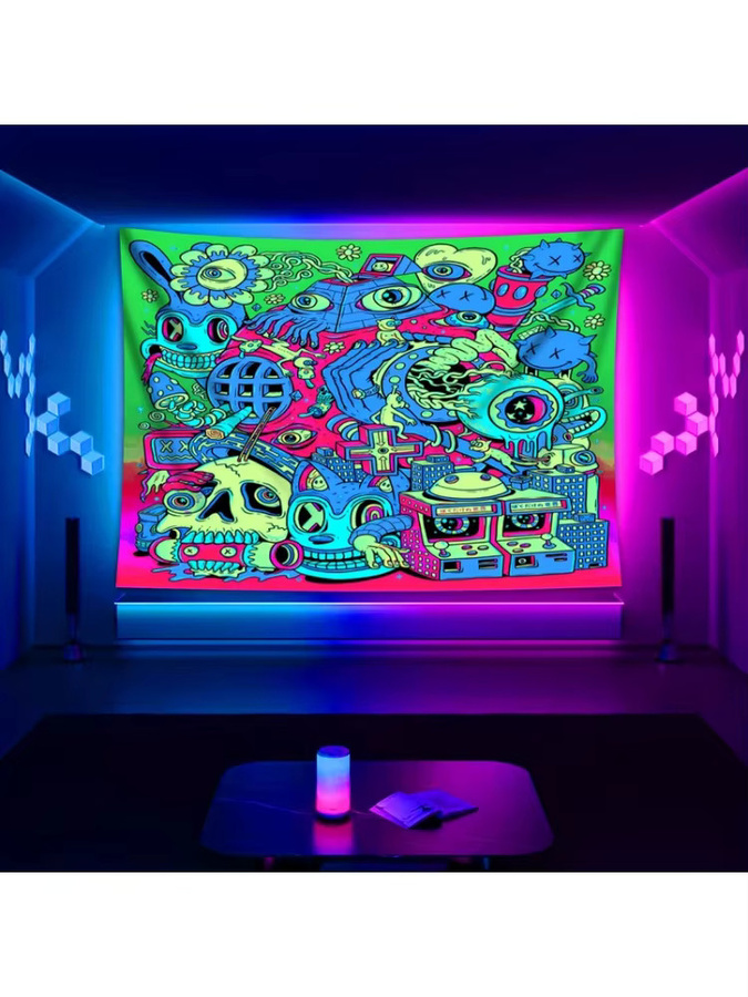 VIKAMA UV-reaktiver psychedelischer Wandteppich mit Abstract-Cartoon-Design in Multicolour zur Schlafzimmerdekoration - Bild 2
