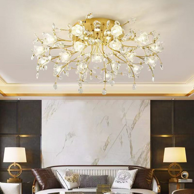 SaloEElaitte LED Deckenlampe aus K9 Kristall und Metall in Gold/Messing mit G9 Fassung - Bild 1