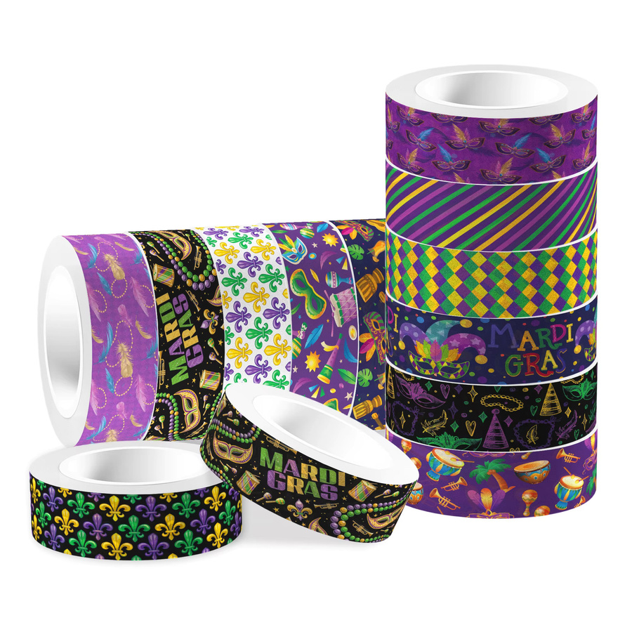 12er-Pack Mardi Gras Washi Tape in Lila und Multicolour mit Schmuck- und Maskenmustern für DIY-Bastelarbeiten und Scrapbooking - Bild 6