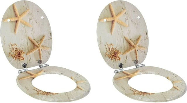 vidaXL Soft-Close Toilettensitz Set 2 Stück, oval, Gelb und Weiß, B: 44 cm, T: 38 cm - Bild 1
