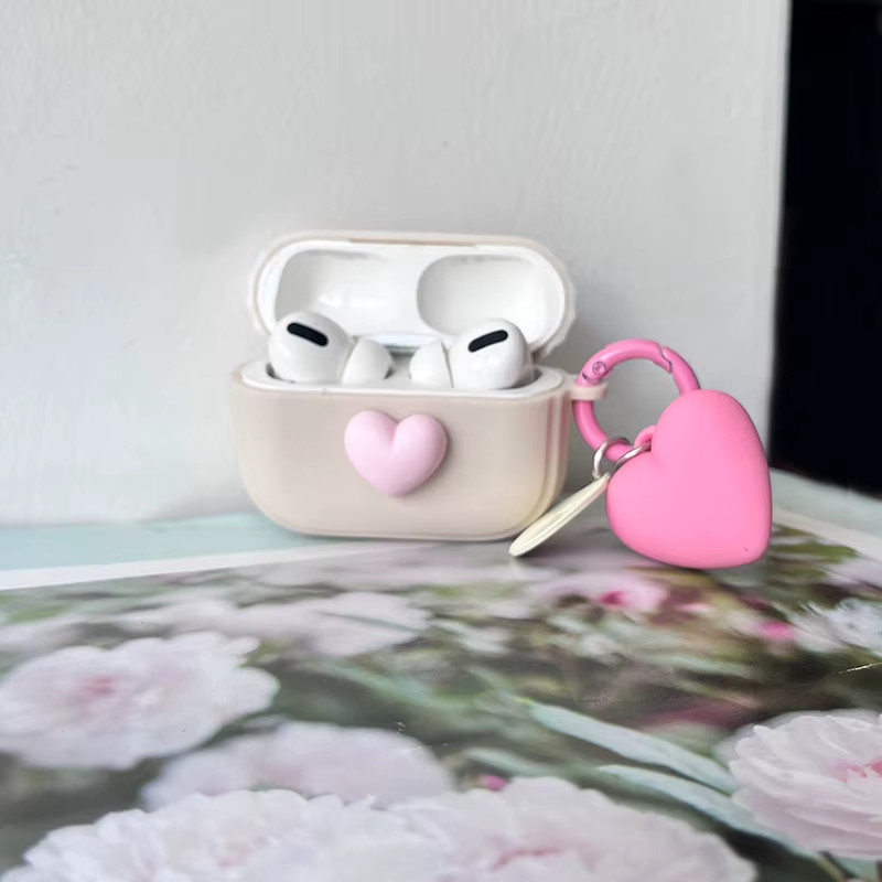 Silikon Kopfhörer Schutzhülle mit 3D Herz Design für Apple AirPods 1, 2, 3 und Pro 2 in Pink - Bild 2