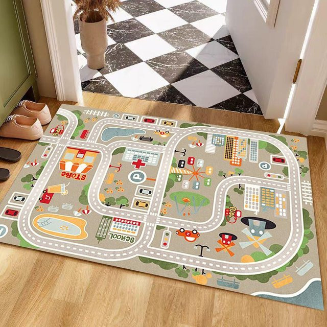 Interaktive Kinder Verkehrsspielmatte von IKAMA mit Autos und Straßenschildern, waschbarer Lern-Bodenteppich für Jungen und Mädchen, B/H: 90 x 60 cm, Mehrfarbig - Bild 1