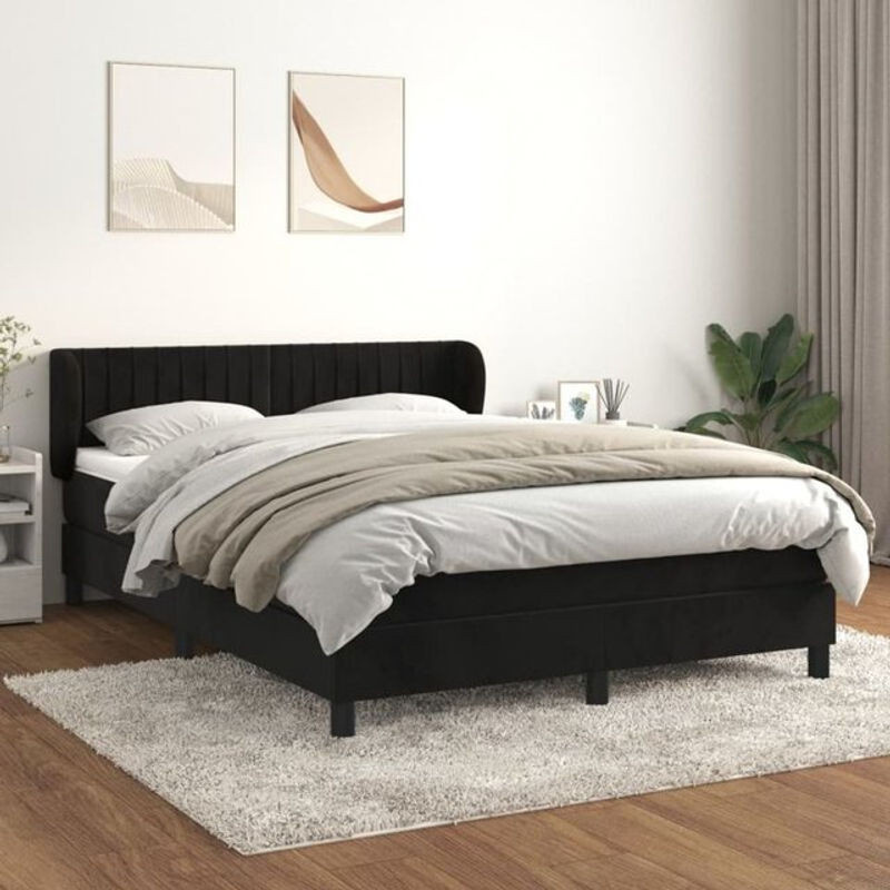 Vidaxl Boxspringbett mit Matratze aus Samt in Schwarz, B/T/H: 140 x 190 cm - Bild 1