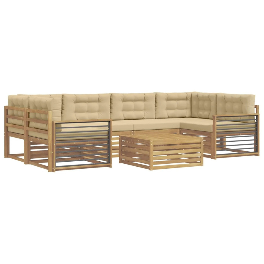 vidaXL Outdoor-Sofagarnitur L-Form aus Akazienholz mit 7 Kissen in Weiß und Beige - Bild 2