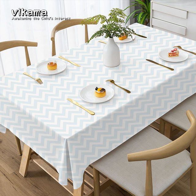 VIKAMA Tischdecke mit geometrischem Ripple-Muster in Hellblau - Bild 1
