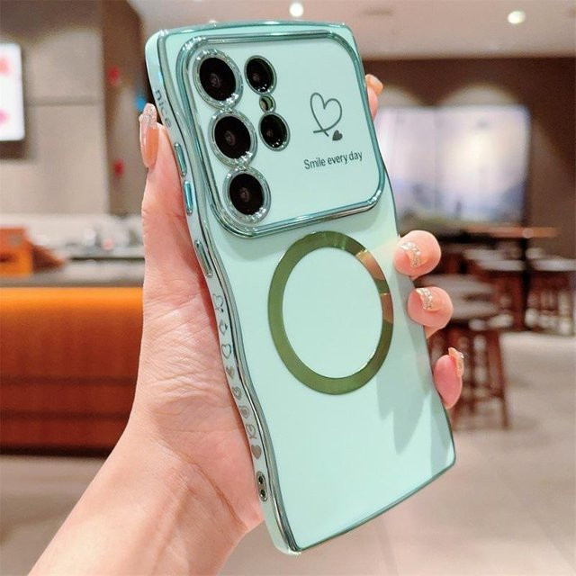 Magnetische Samsung Handyhülle mit CD-Muster und Wellen-Design in Blau für Samsung S25 Ultra und S24 FE, Sturzsichere Schutzhülle - Bild 1