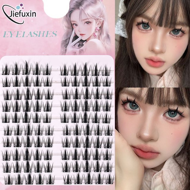 JIEFUXIN Cluster-Wimpern, 100 Stück, natürlich, Unisex - Bild 1
