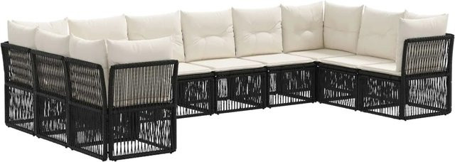 vidaXL Gartensofa-Set 10-teilig in Schwarz aus Poly-Rattan mit Polsterung und Kissen für Garten, Terrasse oder Balkon - Bild 1