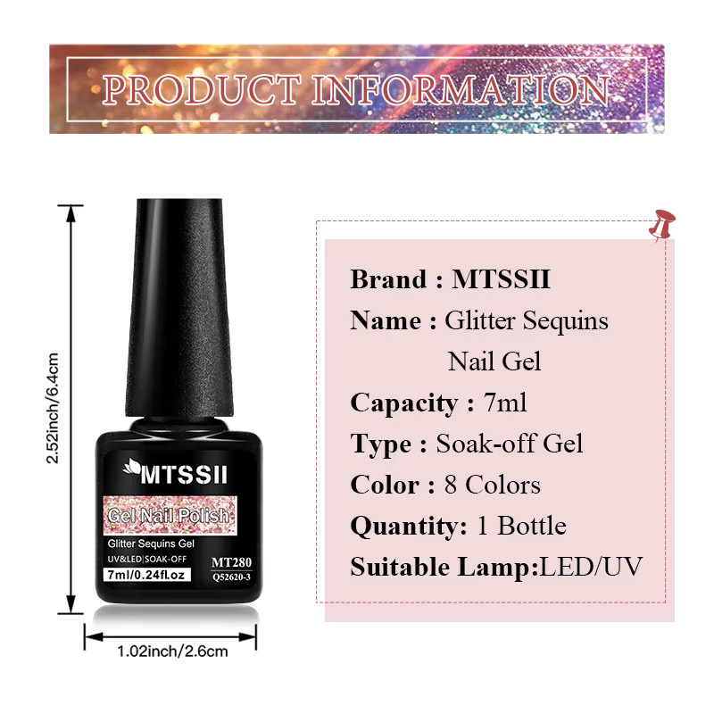 Mtssii Gel Nagellack, Rosa Lila, Glitter Pailletten, 7 ml - Bild 6