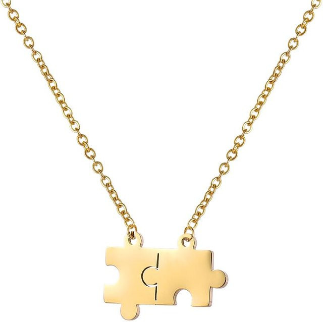 Halskette Damen, Edelstahl, Gold, Puzzleteil Anhänger, 45-50 cm - Bild 1