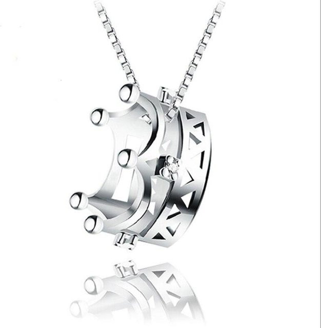 Halskette mit Kronen Anhänger, 925 Silber, Zirkonia, Weiß, Damen - Bild 1
