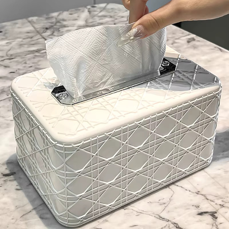 Hoeaden Tissue Box mit Rattan-Muster aus Holz für Wohnzimmer, Auto oder Badezimmer - Bild 2