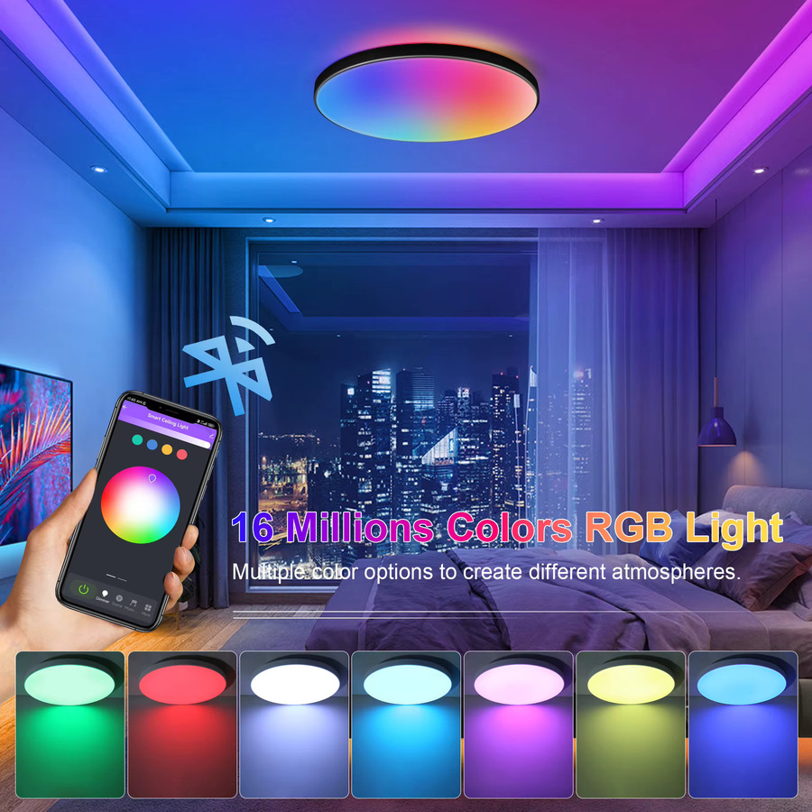 LANGYUE Moderne LED-Deckenleuchte in Weiß, Dimmbare RGB Ring-Deckenlampe mit Fernbedienung für Wohnzimmer, Schlafzimmer und Flur - Bild 2