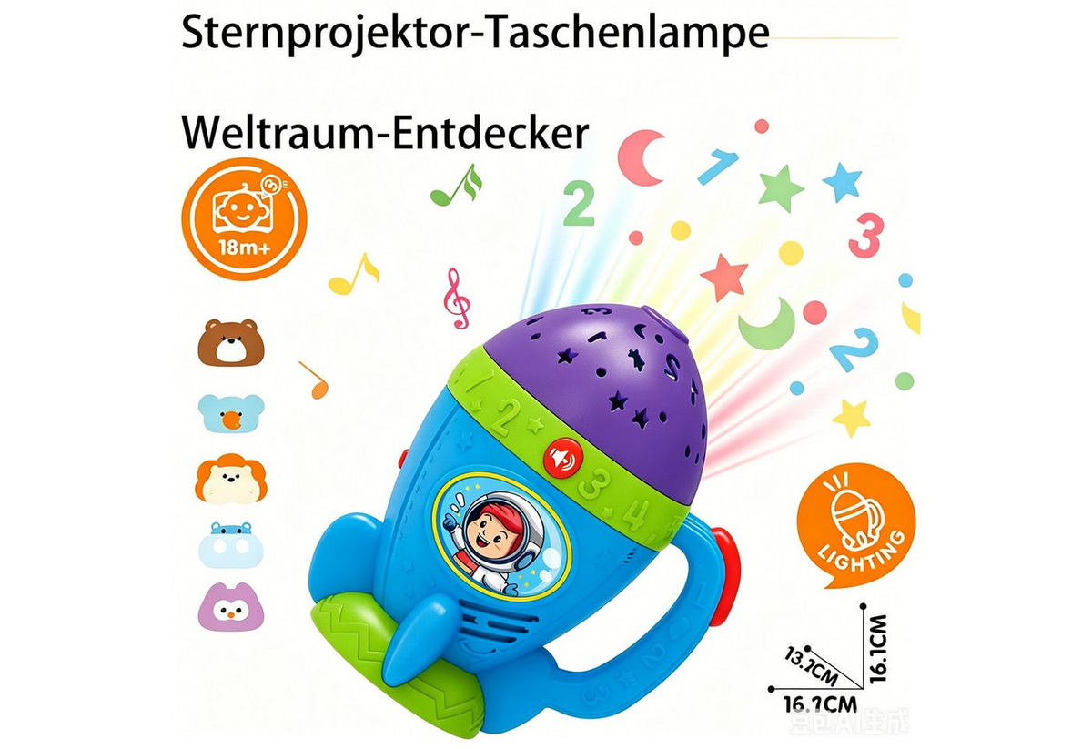 ibettertec Lernspielzeug, Drehender Projektor, Musikspielzeug, 1-teiliges Set - Bild 1