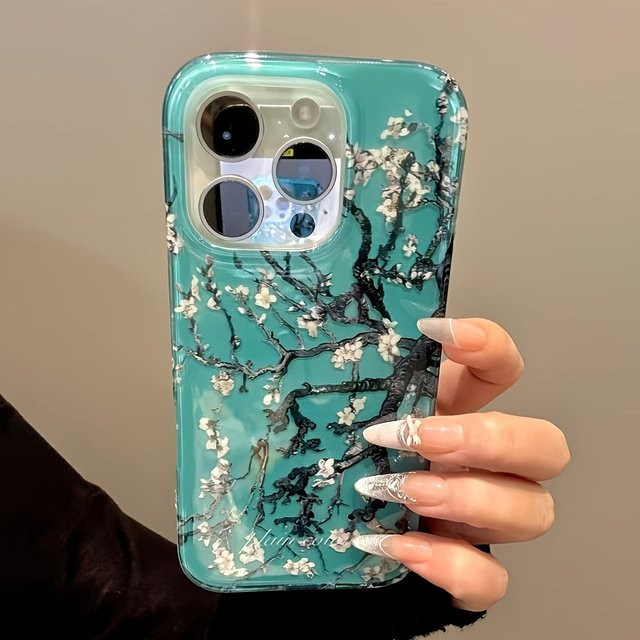 Stoßfeste Handyhülle mit weißem Pfirsichblüten-Design für iPhone 11 bis iPhone 17 Pro Max und weitere Modelle - Bild 1