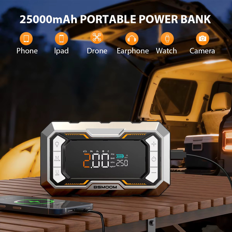 BSMOOM 2-in-1 Starthilfegerät mit Luftkompressor, 25000mAh Powerbank und 1500A Autobatterie-Booster für Benzin- und Dieselmotoren bis 10L, 160 PSI Luftpumpe mit LCD-Anzeige - Bild 4