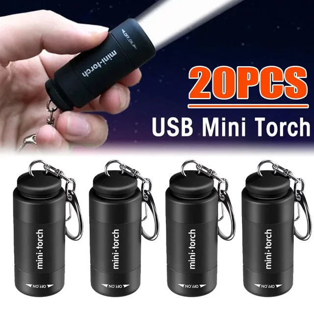 Heinast Mini LED Taschenlampe, USB aufladbar, schwarz, wasserdicht mit Drehschalter für Outdoor und Notfälle - Bild 1