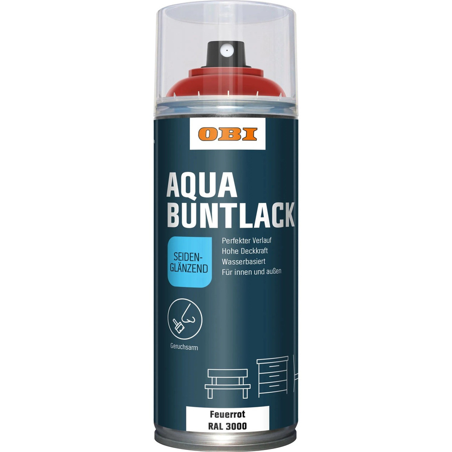 OBI Buntlack Spray RAL 3000 Feuerrot seidenglänzend wasserbasiert 400 ml - Bild 2