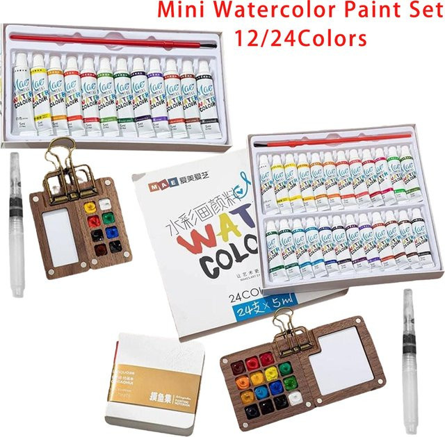 Mini-Aquarellfarben-Set mit 12 oder 24 Farben in einer Nano-Palette aus Holz für Profis und Studenten, Mehrfarbig - Bild 1